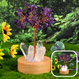 Wholesale Natural Citrine Healing Crystal Tree USB <b>LED</b> Light Point Base Copper Wire Money Tree for Feng Shui - Product Image 4