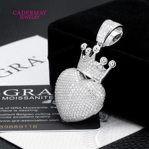 Cadermay Heart Pendant S925 Silver Moissanite Crown Charm Unisex Gift Jewelry - Product Image 2