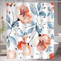 Rideau de douche floral moderne, fleurs colorées, marguerites, coquelicots, feuilles - Polyester, imperméable, résistant à la moisissure, décoration de salle de bain