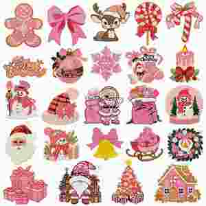 Nouvelle broderie thermocollante mignonne rose Noël Père Noël Bonhomme en pain d'épices Guirlande de neige Sucette Cerf Patch pour la décoration - Product Image 1
