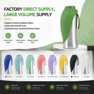 Bouteille d'eau portable pour animaux de compagnie avec manchon en silicone en forme de feuille, tasse de voyage anti-fuite pour chien, options transparentes et en acier inoxydable, vente en gros personnalisée - Product Image 6