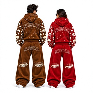Custom Streetwear Tracksuit Set Men <b>Women</b> Oversized Hoodie <b>Jogger</b> Pants Skull Print <b>Fleece</b> Tracksuit Supplier Custom Brand Logos - Product Image 2