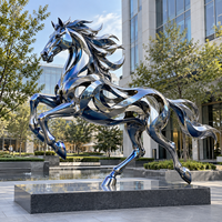 Sculpture de cheval en acier inoxydable pour extérieur, finition miroir, statue animale personnalisée, art métallique durable pour hôtel, place publique, cour, jardin