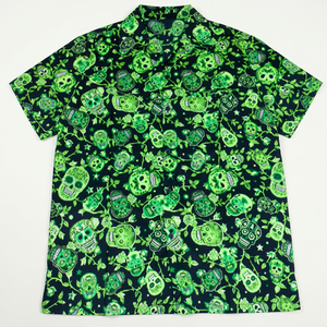 Green Skull Design New <b>Mens</b> Short Sleeves 100% Polyester Anti-Rinkle <b>Hawaiian</b> Style Breathable Quick Dry Summer Beach <b>Shirt</b> - Product Image 1