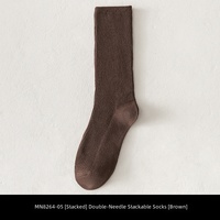 Chaussettes amples à double aiguille pour femme, style japonais, couleur unie, chaudes, taille haute, couleur caramel, automne/hiver