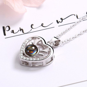 Collar con Proyección para Mujer, 100 <span class=keywords><strong>Idiomas</strong></span>, <span class=keywords><strong>Te</strong></span> Amo, Cadena de Bambú con Forma de Corazón, Regalo Conmemorativo - Product Image 6