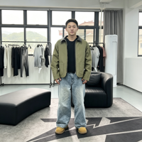 Veste décontractée pour homme OEM, vert uni, fermeture éclair sur le devant, coupe ample, mélange de coton, vêtement d'extérieur, personnalisation de la marque disponible