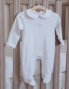 Ensembles de vêtements pour bébé, <span class=keywords><strong>col</strong></span> Peter Pan avec bordure picotée, broderie personnalisée, barboteuse en coton 100% pour nouveau-né - Product Image 4