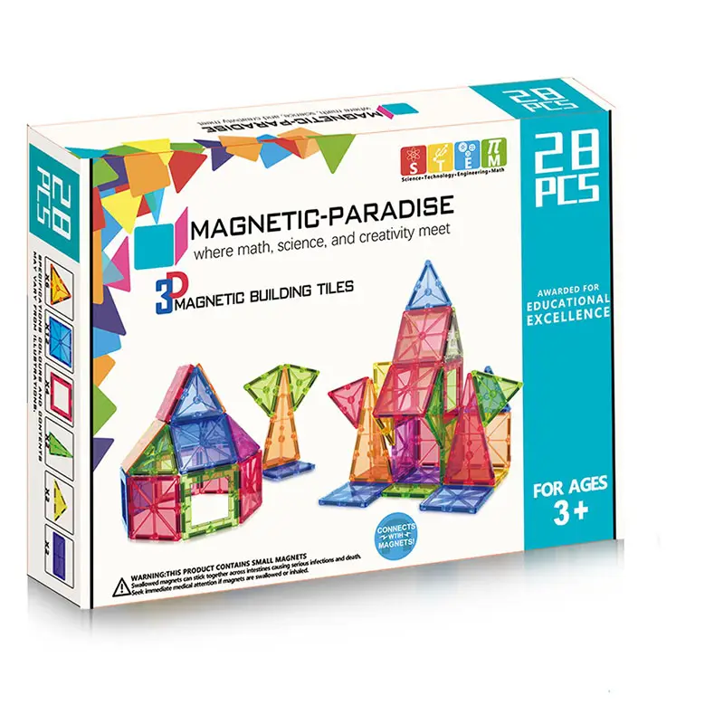 Hot 28 PCS STEM Toy Magnetic Building tile per 3 + bambini giocattoli educativi per bambini