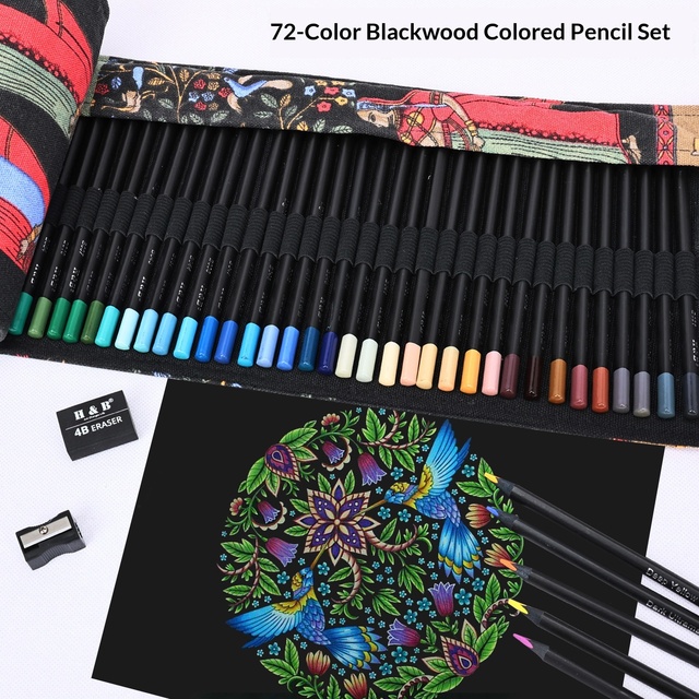 H&B HB-PBCB075 Zhejiang 72-Color Triangular Black Wood Colored Pencils Oil-Based Ergonomic Grip Professional Art Drawing Set