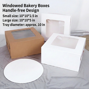 Juego de Cajas Cuadradas de Papel Kraft para Empaque de Panadería con Ventana, Diseño sin Asas, Exhibición Transparente, Cierre Seguro para Pasteles y Pizzas - Product Image 1