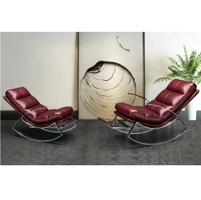 Gestoffeerde Lederen Chaise Lounge Lui Arm Stoel Luxe Vloer Liggende Schommelstoelen Met Vouwen Voetsteun