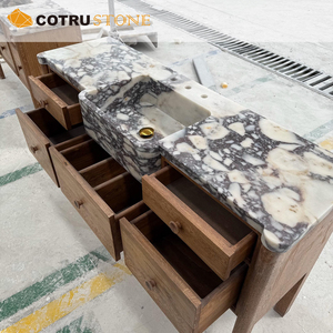 <span class=keywords><strong>Lavabo</strong></span> in Marmo Naturale Calacatta Viola con <span class=keywords><strong>Mobiletto</strong></span> e Top in Legno Massello <span class=keywords><strong>per</strong></span> Progetti di Bagni di Lusso - Product Image 1