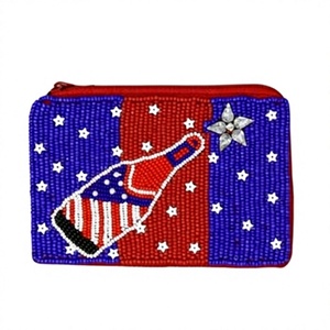 Beaded Patriotic <b>Coin</b> <b>Purse</b> With Bottle Design Zipper Closure Unisex Mini Size Handmade National Style - Product Image 1