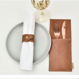 Étui à couverts en cuir PU HR, design luxueux, pochette pour couteau, pour le rangement des couverts de table, pour la décoration de table - Product Image 2