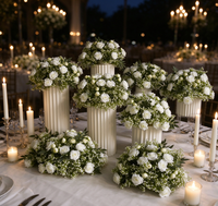 Set Rangkaian Bunga Kolom Pernikahan Mawar Putih Buatan dengan Gypsophila