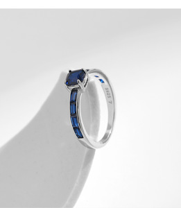 Sapphire Princess Cut <b>925</b> <b>Silver</b> <b>Ring</b> Channel Setting Women's Classic Gemstone Engagement Blue CZ Half Eternity Promise <b>Ring</b> - Product Image 6