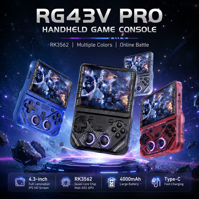 New RG43V PRO 4.5" IPS Screen Handheld Retro Game Console WiFi 6 Linux OS Portable Video Game Player Support HD TV Output