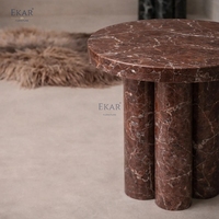 Table d'appoint ronde de luxe, style moderne minimaliste, en pierre naturelle, avec base à trois cylindres, pour salon de villa