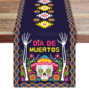 Mantel de Camino de Mesa de Lino con Calavera, Decoraciones de Fiesta del Día DE LOS Muertos <span class=keywords><strong>Mexicanos</strong></span> Personalizables - Product Image 3