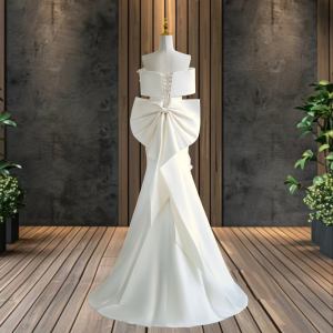 <span class=keywords><strong>Robe</strong></span> <span class=keywords><strong>de</strong></span> <span class=keywords><strong>mariée</strong></span> sirène blanche élégante, longueur ras du sol, design sans bretelles, grand nœud, fleurs, traîne, en mousseline et satin, pour la mère <span class=keywords><strong>de</strong></span> la <span class=keywords><strong>mariée</strong></span> - Product Image 3