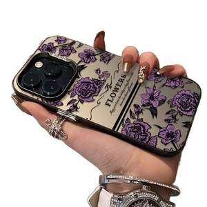 Funda de teléfono móvil de TPU para PC con llave plateada galvanizada con estampado de flores violetas en inglés para <span class=keywords><strong>Iphone</strong></span> X Xr Xs <span class=keywords><strong>11</strong></span> 12 13 14 15 16 17 Pro Max - Product Image 5