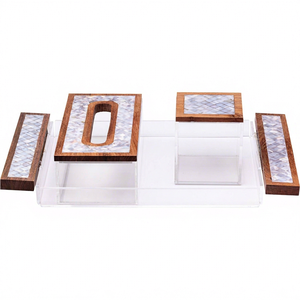 Stylish Eco Friendly Wooden Acrylic Tray Handmade Mother Pearl Floral Tissue Box Holder Rectangle Modern Home Decor Organizer - Product Image 1