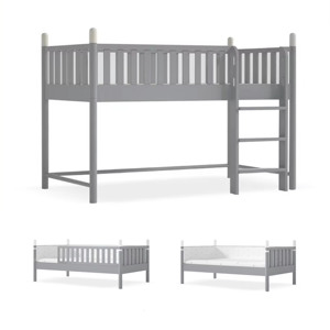 Lit simple en bois massif gris pour enfants avec barrière haute, lit bébé plus large à design modulable pour chambres modernes et écoles - Product Image 4