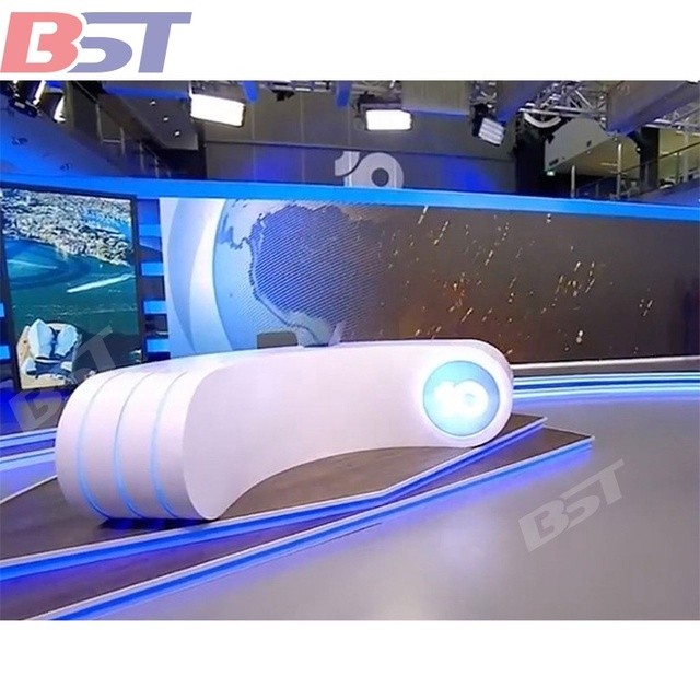 Customized White Arc Shape Broadcast Table of Radio TV Broadcasting Equipment TV News Desk