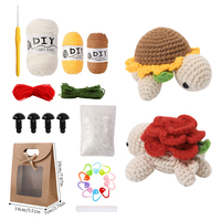 Kit de crochet en fil de laine tortue 2 pièces pour débutants, pièce pré-débutée, kit de démarrage, coffret cadeau, artisanat familial pour adultes, projets pour enfants