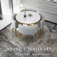 Juego de Mesa de Comedor Redonda con Patas Doradas y Sillas Grises para Restaurante, Hotel, Villa, Venta al por Mayor Directa de Fábrica