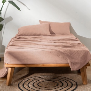 Parure de Lit Housse de Couette et Drap-housse Grande Taille 4 Pièces, Lin Couleurs Unies Rose, Mélange Coton Lin Naturel Flammé, Doux et Respirant - Product Image 5