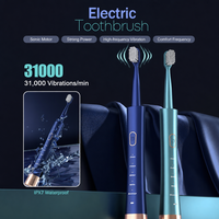 Brosse à dents ultrasonique rechargeable 31000 VPM, étanche IPX7, écran LCD, 5 modes, 45 jours d'autonomie, chargement USB, soins bucco-dentaires en voyage