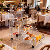 Chariot de service alimentaire roulant en acrylique transparent personnalisé, présentoir à cupcakes et pâtisseries multi-niveaux pour les mariages, les traiteurs, les événements et les buffets