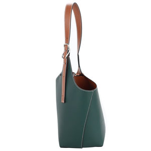 Sac seau élégant en cuir bicolore bleu sarcelle et beige avec bandoulière réglable - Product Image 3