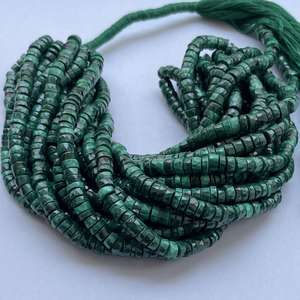 Perles de pierre naturelle de malachite verte facettées Heishi 6mm 8mm, semi-précieuses, prix de gros, neuves, qualité AAA, en vrac, certifiées IGI - Product Image 4