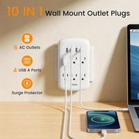 Multiprise murale 4 ports USB et 6 prises CA avec protection contre les surtensions, design flexible et sécurisé, compatible smartphone, couleur blanche