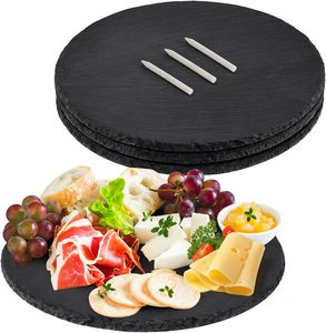 Plateaux en pierre noire, planches à fromage, plateau de service en pierre, plateau à fromage rond en <span class=keywords><strong>ardoise</strong></span>, plateau noir, planche à découper - Product Image 2
