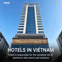 EOKO Build With Vietnam Rosamia Hotel : Projet de murs-rideaux et fenêtres en aluminium pour hôtels, avec portes extérieures et intérieures pour fenêtres d'hôtels