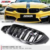 Grille de calandre double lamelles en fibre de carbone véritable pour BMW Série 4 F32 F33 F36 M3 F80 M4 F82 428i 430i 435i 440i 2013-2020