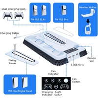 Station de charge multifonctionnelle pour PS5/PS5 PRO/PS5 Slim avec lumière colorée, station de charge pour manette PS5