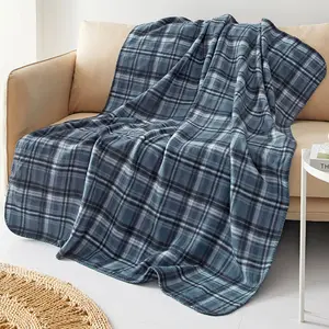 50x60 inches Plush Fabric Warm Cozy Soft and Lightweight Blue Plaid Plush Fleece Throw Blanket