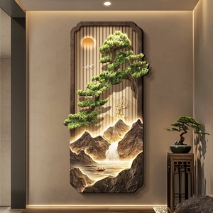 Agua que Fluye Atrae Riqueza, <span class=keywords><strong>Pintura</strong></span> Decorativa Moderna de Estilo Chino para Recibidor, Arte Mural Moderno con Paisaje de Pinos, <span class=keywords><strong>Pintura</strong></span> Artística Moderna para Pasillo - Product Image 1
