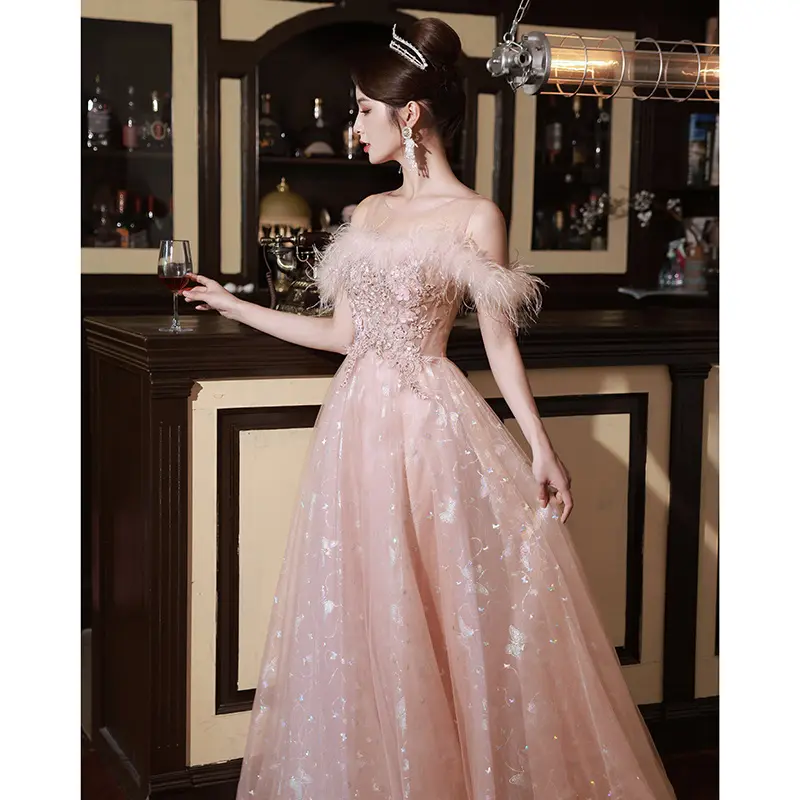 2024 mùa xuân dài váy không tay sheer vải buổi tối Dresses Nhà Máy Giá áo Chiều dài sàn