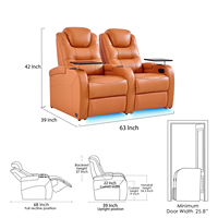 Canapé électrique en cuir véritable pour home cinéma, design moderne, deux places, avec fauteuil inclinable électrique, rembourrage en mousse à mémoire de forme et structure en bois