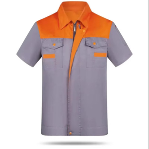 Camisa <span class=keywords><strong>de</strong></span> Trabajo <span class=keywords><strong>de</strong></span> Algodón Transpirable <span class=keywords><strong>de</strong></span> Manga Corta con Cuello Camisero y Bloques <span class=keywords><strong>de</strong></span> Color con Logotipo Personalizado <span class=keywords><strong>para</strong></span> Mecánicos, <span class=keywords><strong>para</strong></span> Fábrica o Taller - Product Image 1