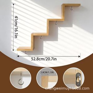 Solid Wood Wall <b>Shelf</b> 4 Layers Hanging Storage <b>Rack</b> For Kitchen Mug Spice Organizer Natural Color Rectangle Shape - Product Image 2