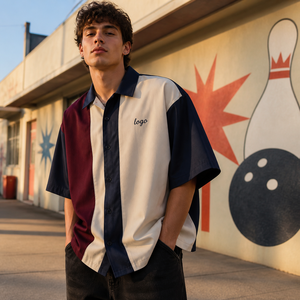 Custom Oversized Bowling <b>Shirt</b> Boxy Drop Shoulder Color Block Streetwear <b>Y2K</b> Style Custom Logo Embroidered Polo OEM Factory - Product Image 3
