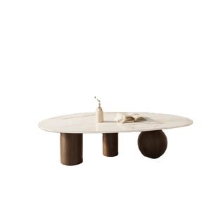 <span class=keywords><strong>Table</strong></span> <span class=keywords><strong>basse</strong></span> extensible en pierre frittée <span class=keywords><strong>blanche</strong></span> avec 3 pieds en acier inoxydable, design moderne de forme libre - Product Image 5