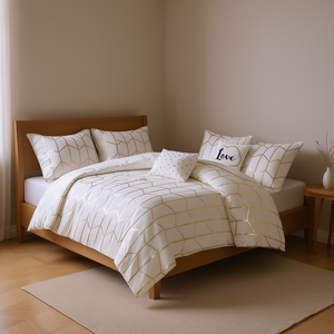 Parure de lit moderne imprimée métallique 4 pièces, taille complète/queen, 100 % polyester, impression sérigraphique - Product Image 2